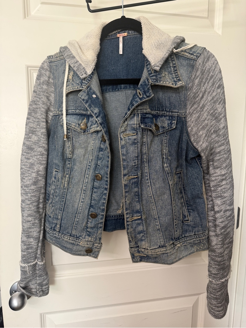 Free People Blue Denim Jacket with removable hood